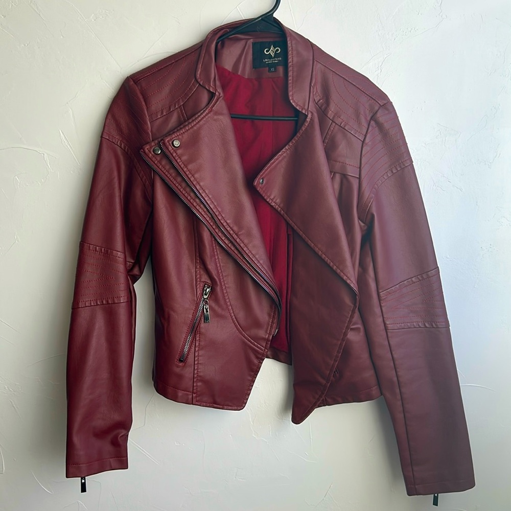 Burgundy leather jacket. Size XS
